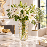 Modern Gold Lattice Faceted Glass Vase