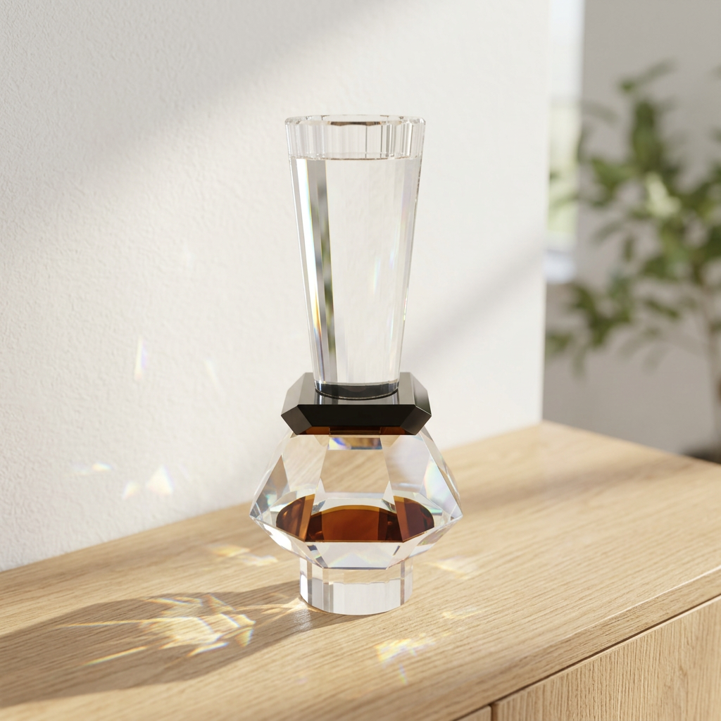 Crystal Candle Holder with Sculpted Geometric Accent