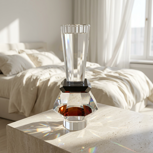 Crystal Candle Holder with Sculpted Geometric Accent