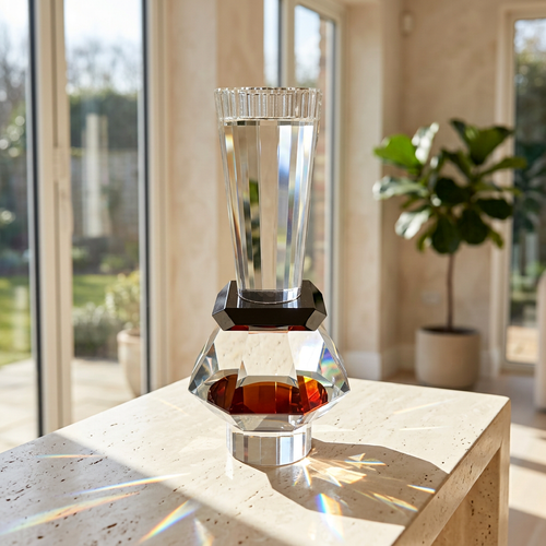 Crystal Candle Holder with Sculpted Geometric Accent