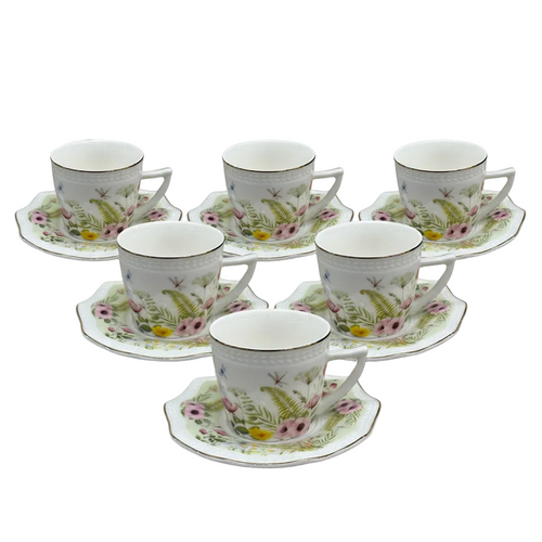 Elegant Metallic Gold Trim Cup & Saucer Set of 6