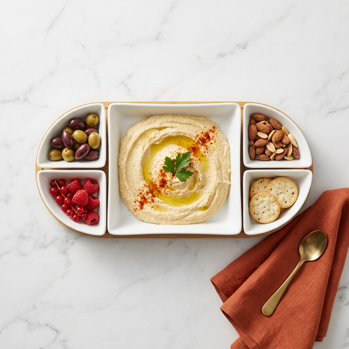 Modern Ceramic Appetizer Platter Set with Wooden Base