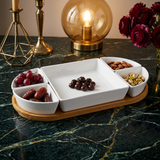 Modern Ceramic Appetizer Platter Set with Wooden Base