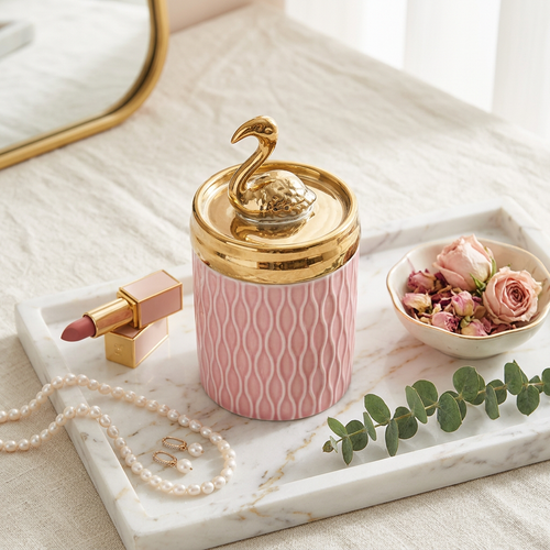 Graceful Flamingo Ceramic Storage Canister Jar