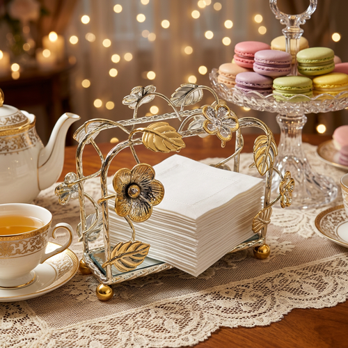 Gold & Silver Floral Vine Metal Napkin Holder