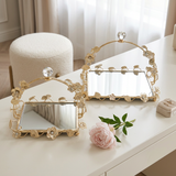Gold Floral Metal & Mirrored Basket Tray Set of 2