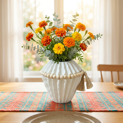 Elegant Pleated Off-White Vase