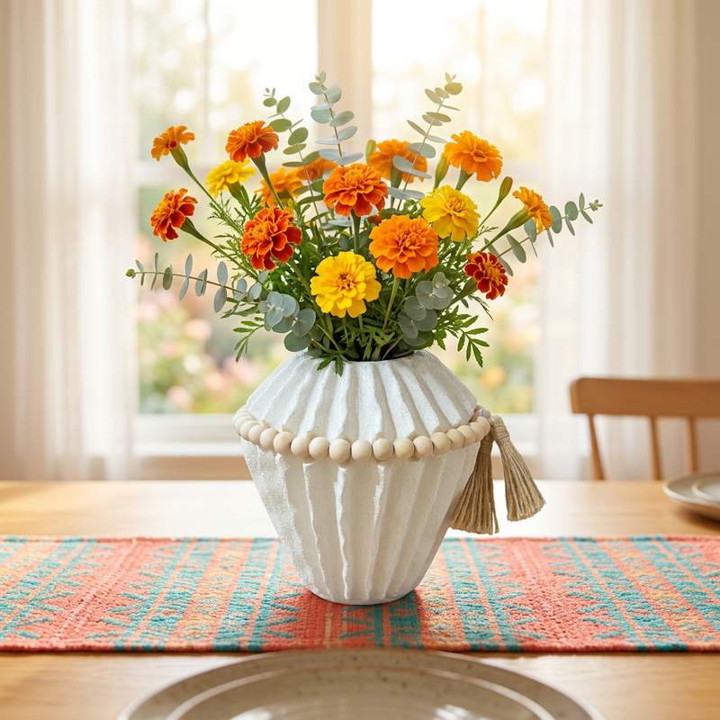Elegant Pleated Off-White Vase