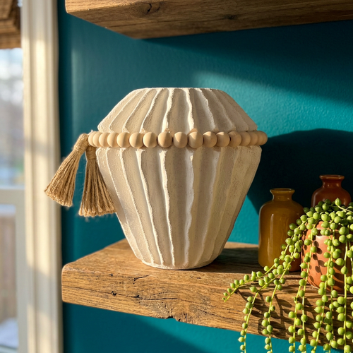 Elegant Pleated Off-White Vase