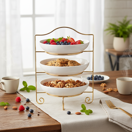 3-Tier Elegant Serving Stand with Gold-Plated Metal Frame