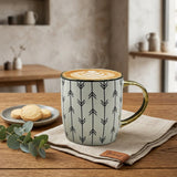 Modern Black & White Ceramic Mug with Gold Handle & Rim
