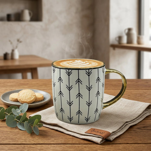 Modern Black & White Ceramic Mug with Gold Handle & Rim