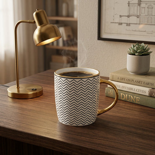 Monochrome Pattern Ceramic Mug with Gold Handle