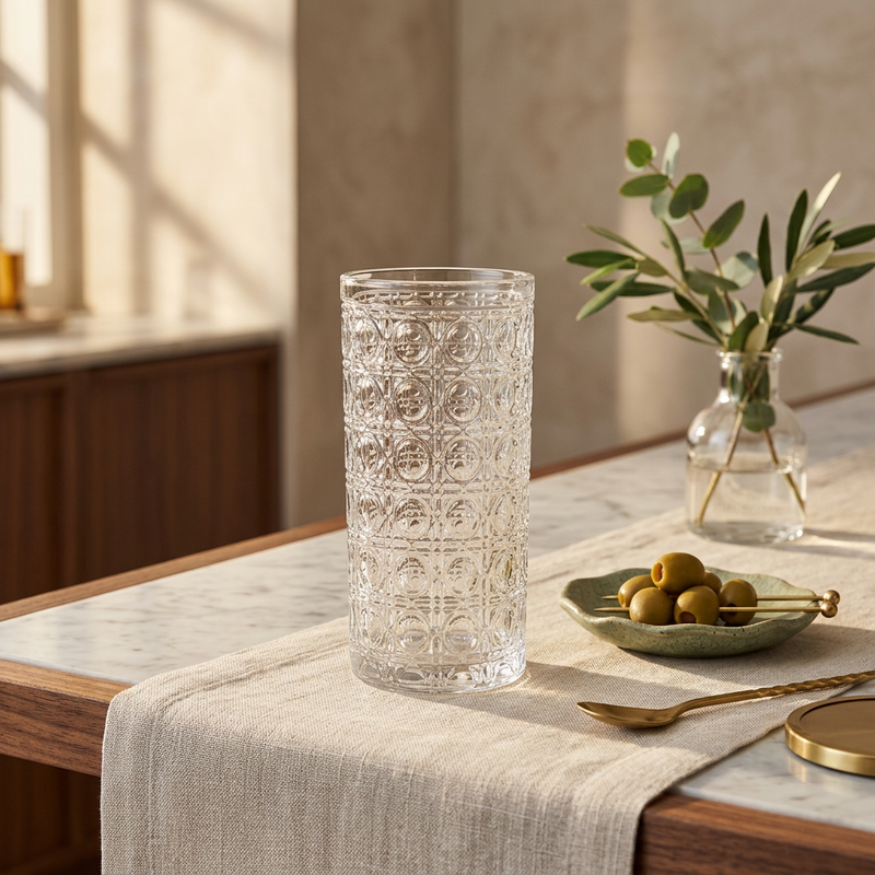 Diamond Lattice Cut Glass Drinking Glass Set of 6