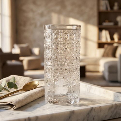 Diamond Lattice Cut Glass Drinking Glass Set of 6