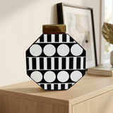 Octagonal Monochrome Ceramic Ginger Jar with Gold Lid