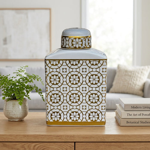 Imperial Gold Geometric Lattice Temple Jar