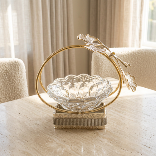 Gold Ginkgo Leaf Circular Frame Serving Platter