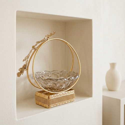Gold Ginkgo Leaf Circular Frame Serving Platter