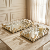 Gold Ginkgo Leaf Mirrored Serving & Vanity Tray Set of 2