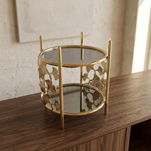 Botanical Gold Frame 2 Tier Glass Accent Tray