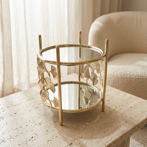 Botanical Gold Frame 2 Tier Glass Accent Tray