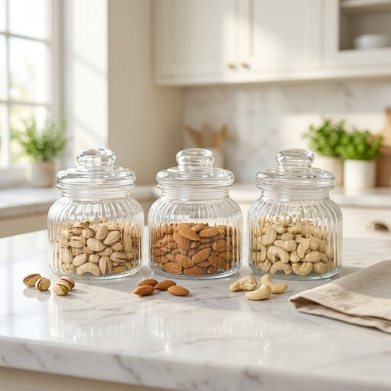 Elegant Hampton Glass Spice & Snack Canister Trio