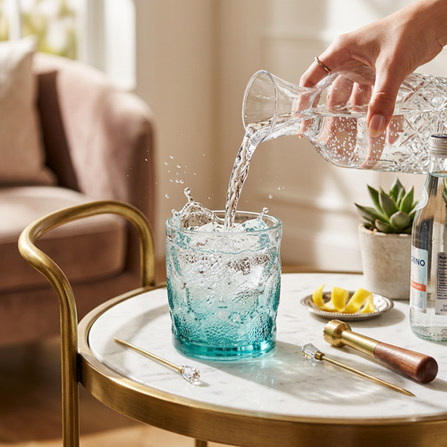 Elegant Emerald Teal Water & Cocktail Glass Set of 6