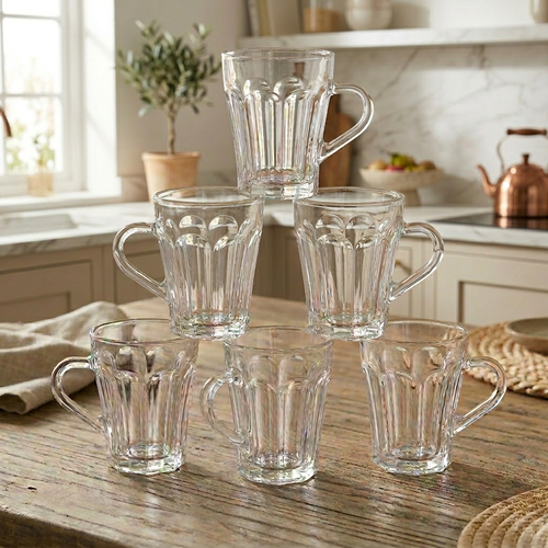 Versatile 6-Piece Clear Glass Mug Set