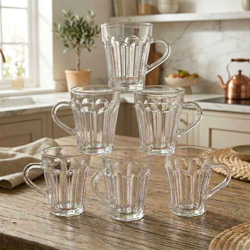 Versatile 6-Piece Clear Glass Mug Set