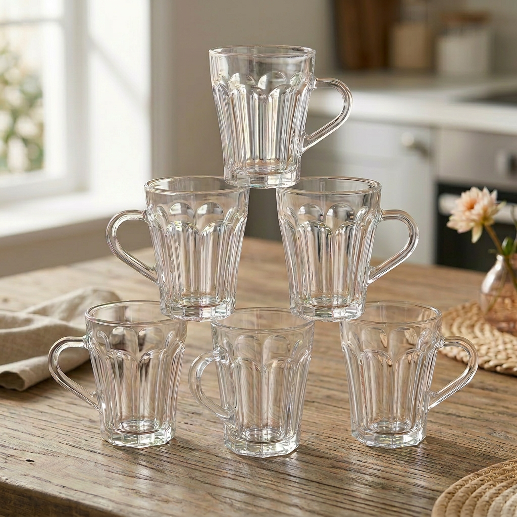 Versatile 6-Piece Clear Glass Mug Set