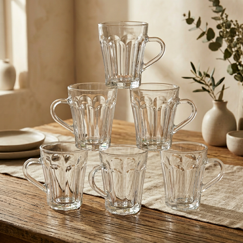Versatile 6-Piece Clear Glass Mug Set