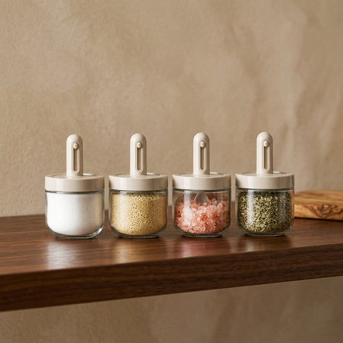 Press Top Glass Jars with Integrated Spoon Lids Set of 4