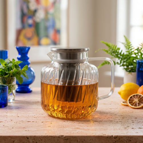 Modern Spiral Ribbed Glass Teapot 1.65L