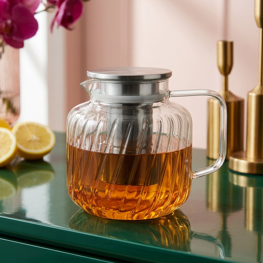 Modern Spiral Ribbed Glass Teapot 1.65L