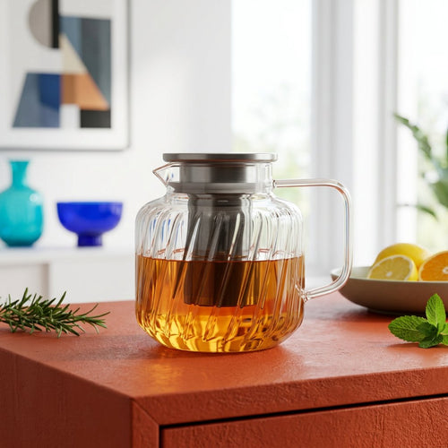 Modern Spiral Ribbed Glass Teapot 1.65L