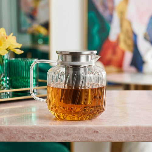 Modern Spiral Ribbed Glass Teapot 1.65L