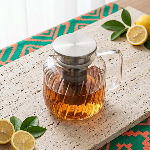 Modern Spiral Ribbed Glass Teapot 1.65L