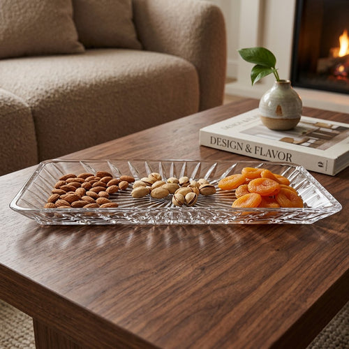 Crystal-Cut Glass Rectangular Serving Tray 11 Inch