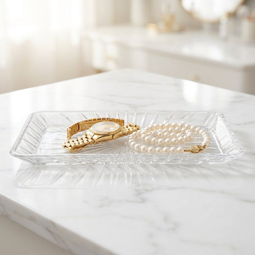 Crystal-Cut Glass Rectangular Serving Tray 11 Inch