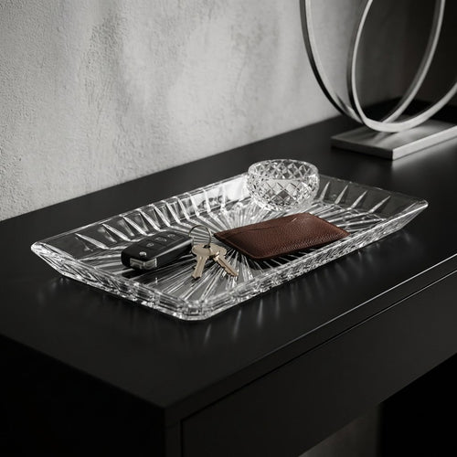 Crystal-Cut Glass Rectangular Serving Tray 11 Inch