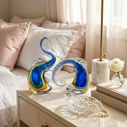 Good Luck Glass Elephant Statue Set of 2