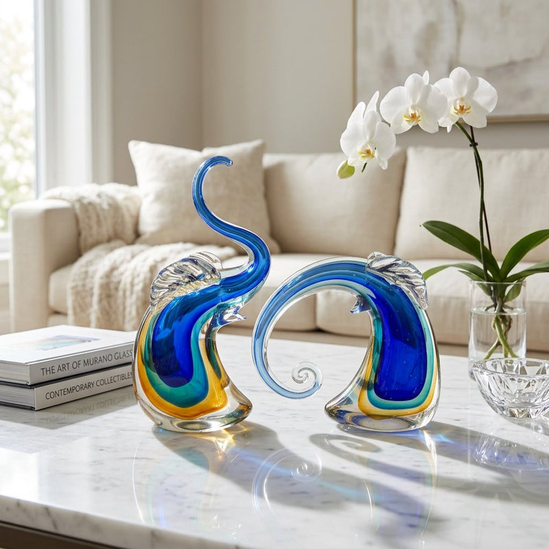 Good Luck Glass Elephant Statue Set of 2