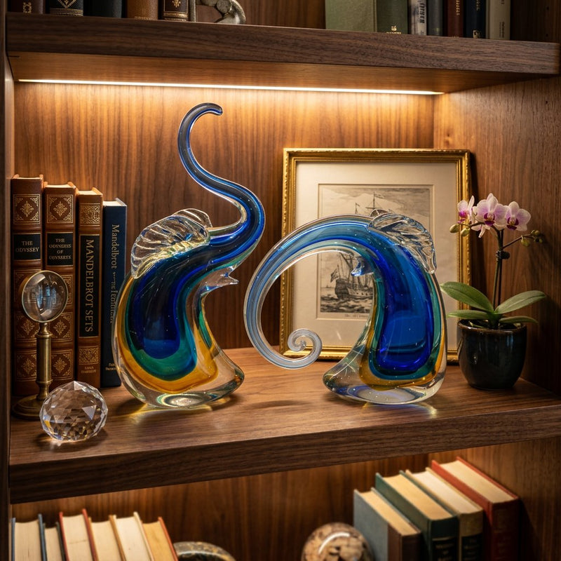 Good Luck Glass Elephant Statue Set of 2