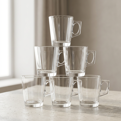Clear Glass Coffee Mug Set – 6 Pieces