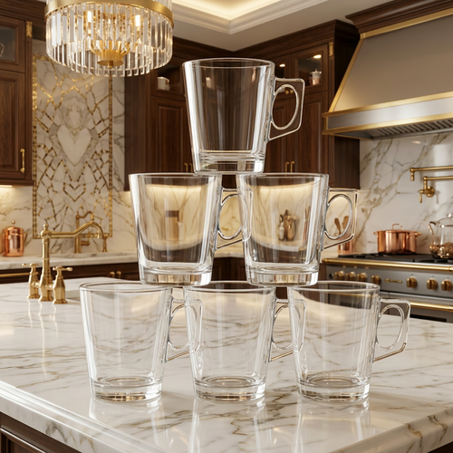 Clear Glass Coffee Mug Set – 6 Pieces