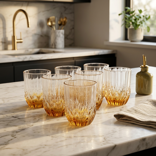Amber Textured Glass Tumbler Set of 6