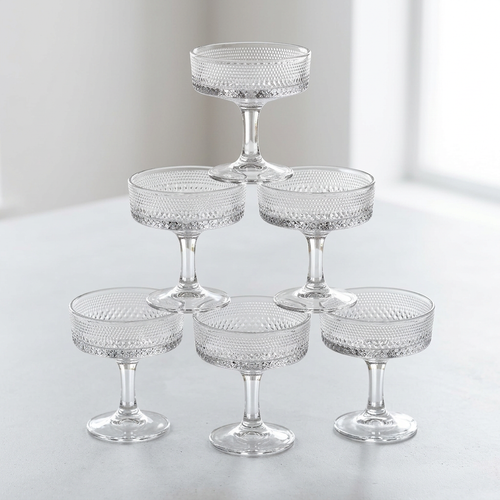 Diamond Dotted Crystal Coupe Glasses Set of 6