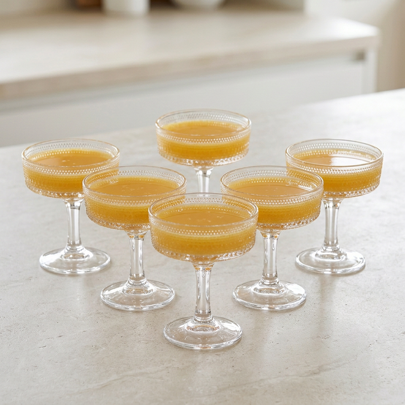 Diamond Dotted Crystal Coupe Glasses Set of 6