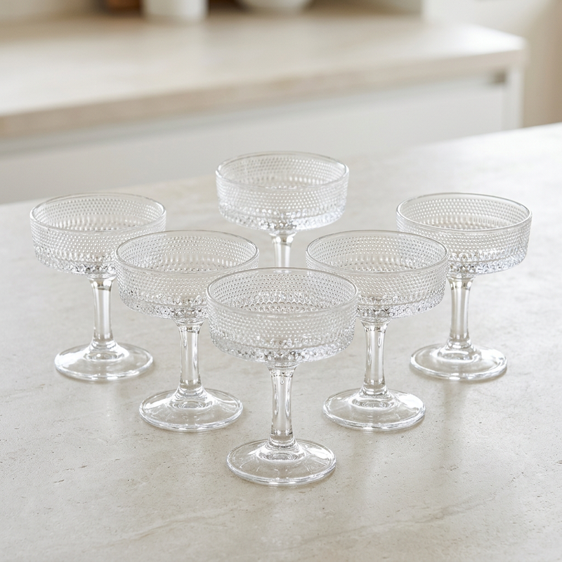Diamond Dotted Crystal Coupe Glasses Set of 6